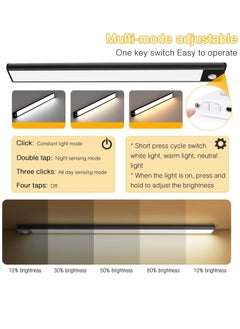 Necomi 40cm Rechargeable Magnetic LED Under Cabinet Light for Kitchen, LED Wireless Wardrobe Light 3 Colors and Stepless Dimming-Black  - Image 3