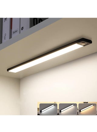 40cm Rechargeable Magnetic LED Under Cabinet Light for Kitchen, LED Wireless Wardrobe Light 3 Colors and Stepless Dimming-Black