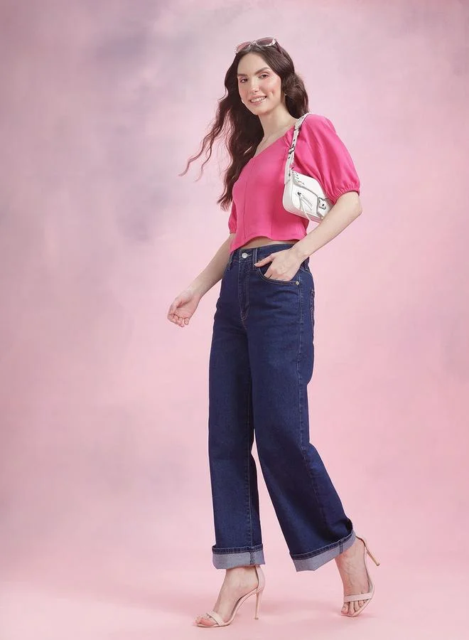Dressberry Pink Short Sleeve Crop Top