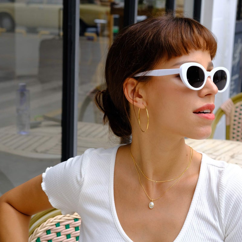 Lemon Grass Thin Gold Hoops 40mm Medium Size | 1.2mm Sterling Silver Simple Large Hoop Earrings | Minimalist Skinny Threader Gold Hoop Multiple Sizes - Image 2