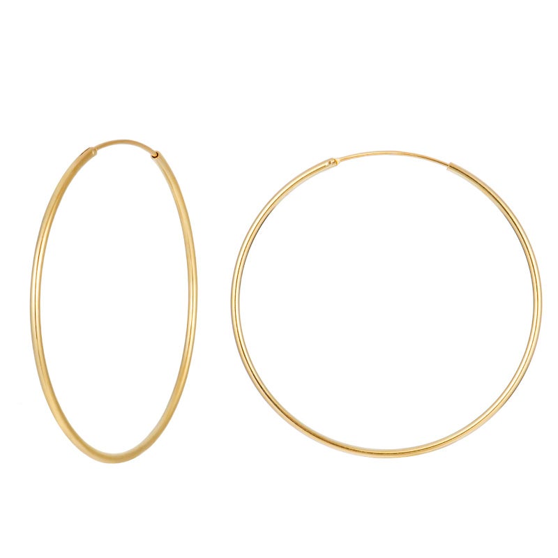 Lemon Grass Thin Gold Hoops 40mm Medium Size | 1.2mm Sterling Silver Simple Large Hoop Earrings | Minimalist Skinny Threader Gold Hoop Multiple Sizes - Image 1