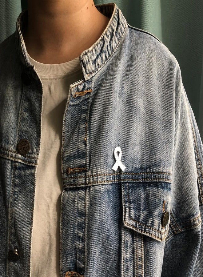 Alodidae 120 Pcs White Ribbon Pins Lung Cancer Awareness Products Bone Cancer Awareness Pin - Image 2