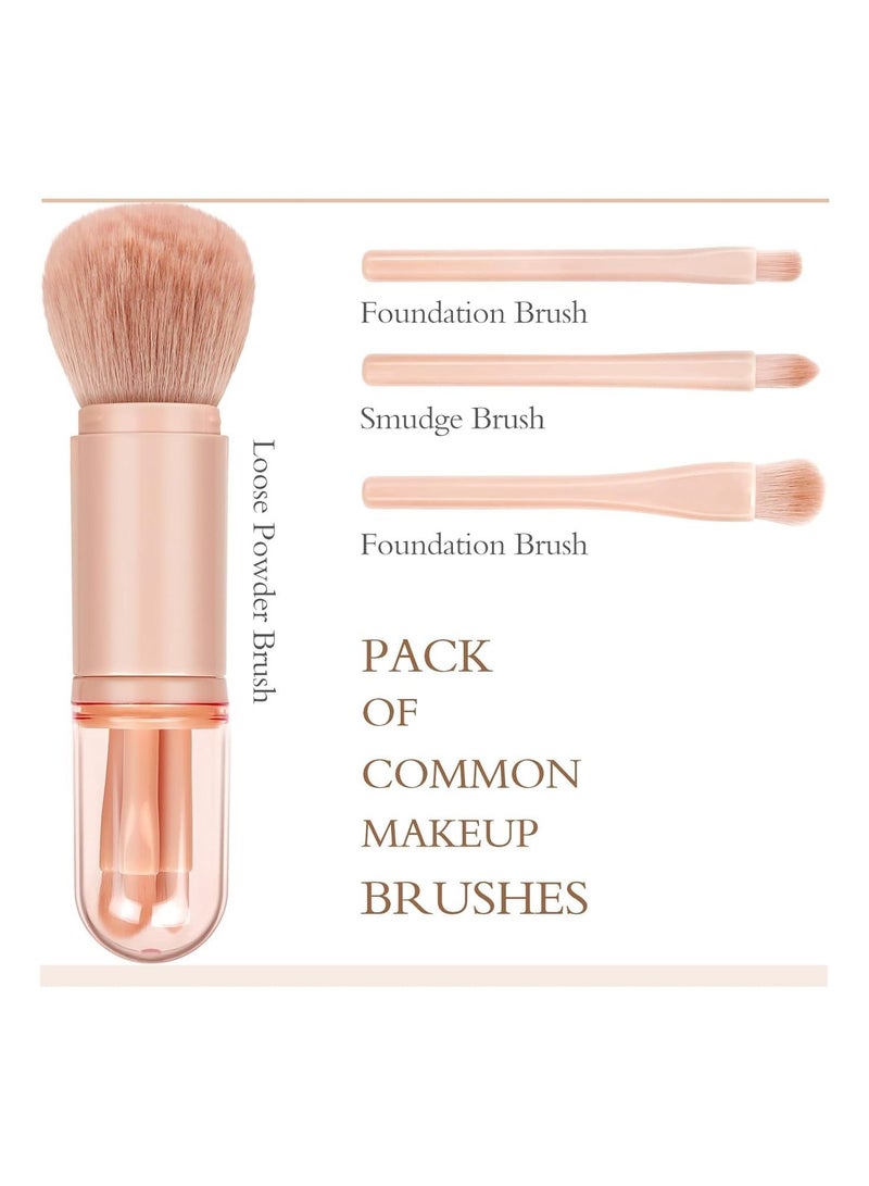 طقم فرش مكياج للسفر 4 في 1 – فرشاة أساس وبودرة وظلال عيون وشفاه صغيرة قابلة للسحب مع علبة حمل - Image 2