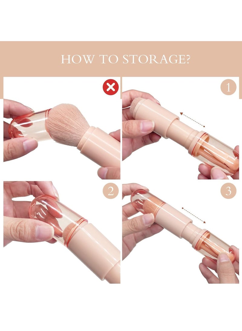 طقم فرش مكياج للسفر 4 في 1 – فرشاة أساس وبودرة وظلال عيون وشفاه صغيرة قابلة للسحب مع علبة حمل - Image 4