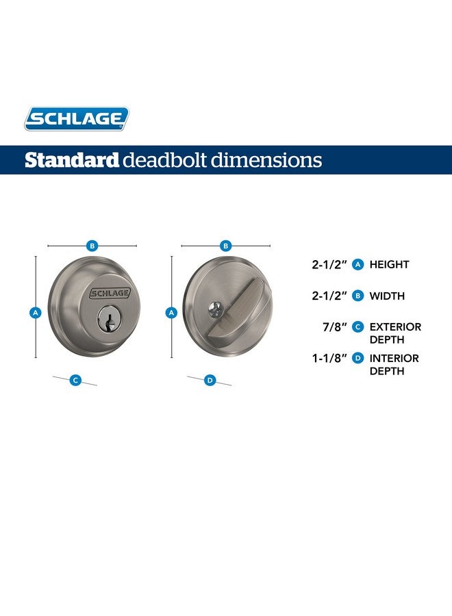 شليدح مزلاج قفل Schlage B60 N 619، مزود بمفتاح من جانب واحد، يتميز بأعلى مستوى من الأمان السكني، مصنوع من النيكل الساتان - Image 2