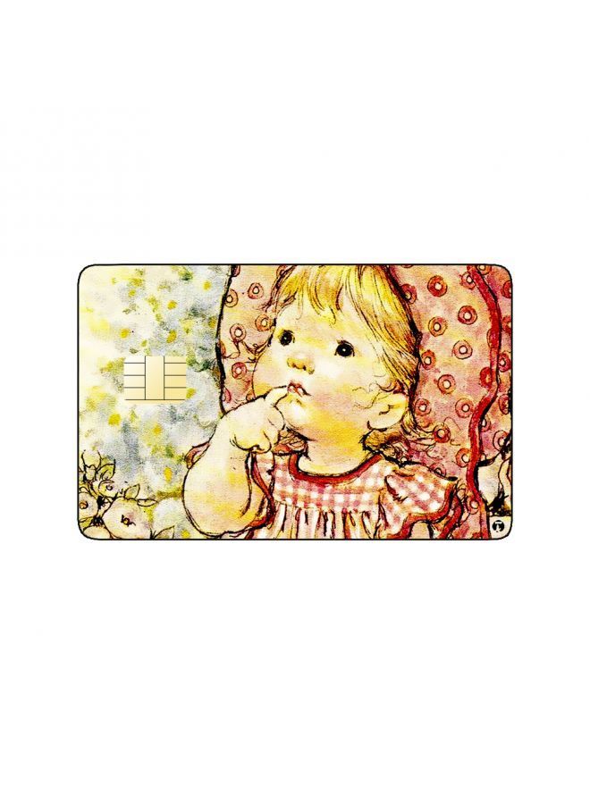 RKN PRINTED BANK CARD STICKER Cute Girl Drawing In Red Dress - Image 1