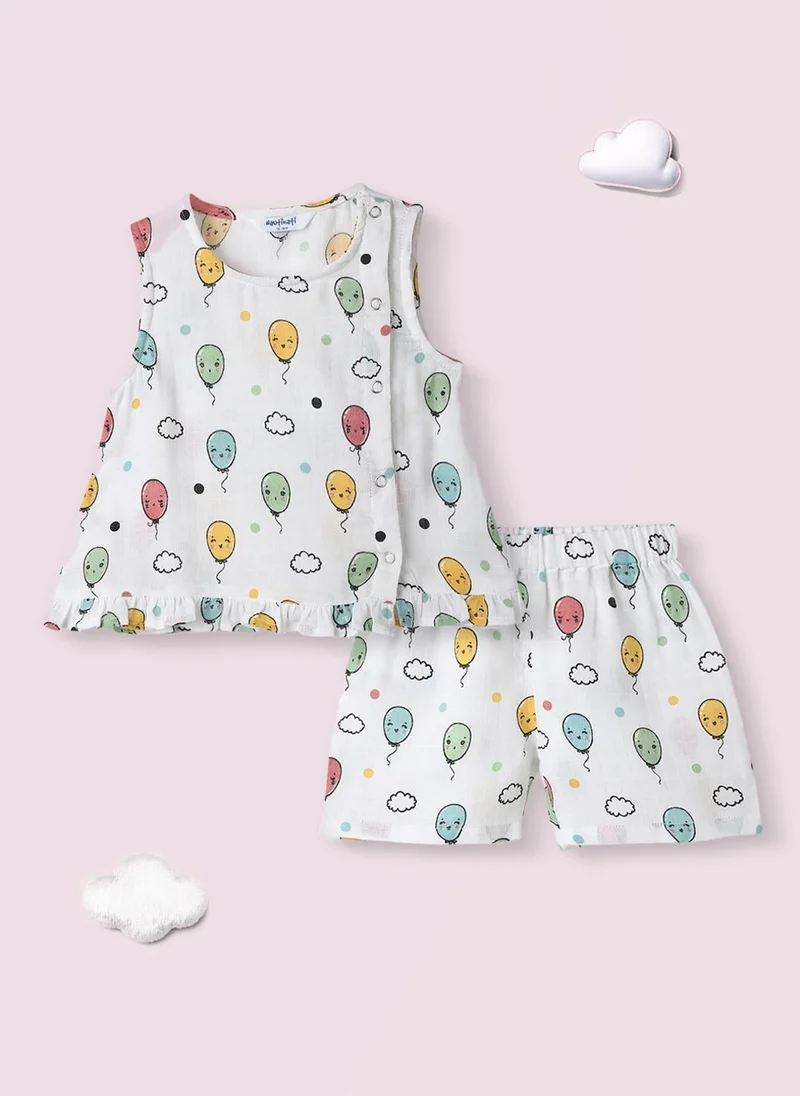 Nautinati Nautinati Girls' Cotton Balloon Print Sleeveless Top and Shorts Coord Set