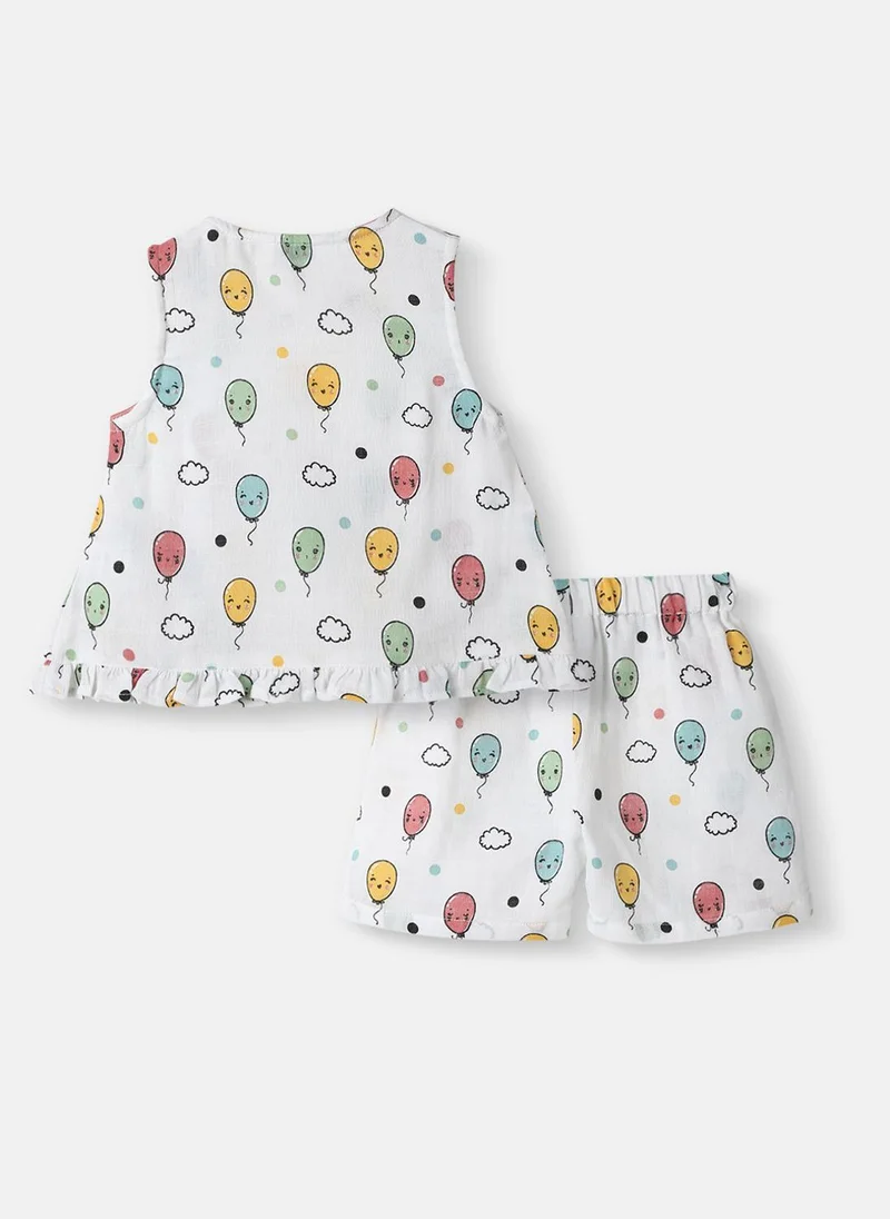Nautinati Nautinati Girls' Cotton Balloon Print Sleeveless Top and Shorts Coord Set