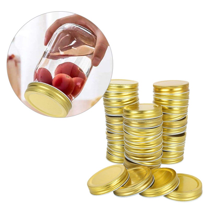 Zoeyes 50 Pcs Regular Mouth Mason Canning Jar Lids Reusable Metal Lids For Mason Jar Leak Proof Secure Mason Storage Covers Caps (Gold) - Image 3