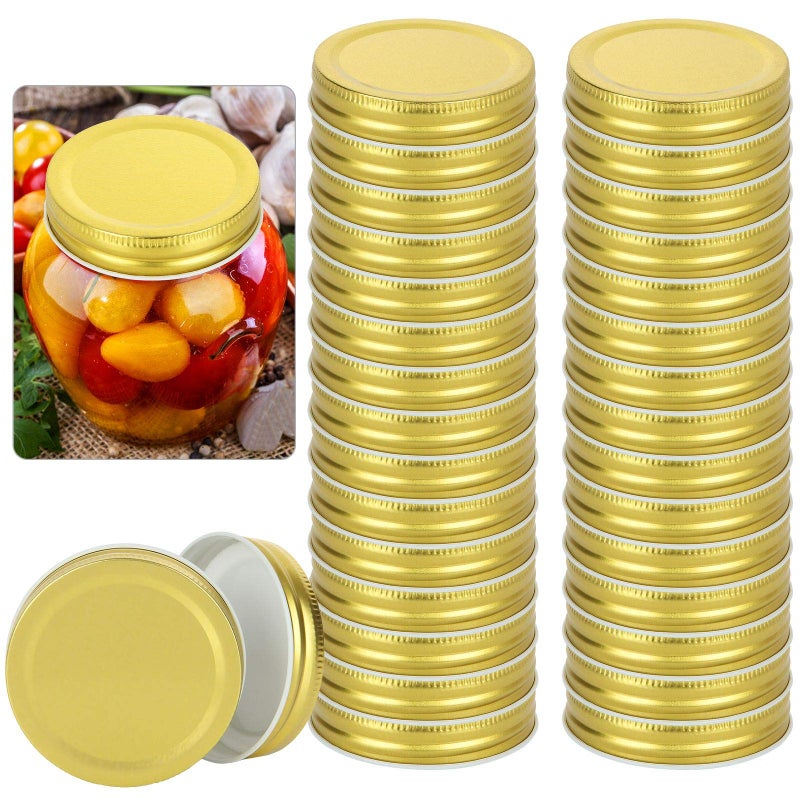 Zoeyes 50 Pcs Regular Mouth Mason Canning Jar Lids Reusable Metal Lids For Mason Jar Leak Proof Secure Mason Storage Covers Caps (Gold) - Image 1