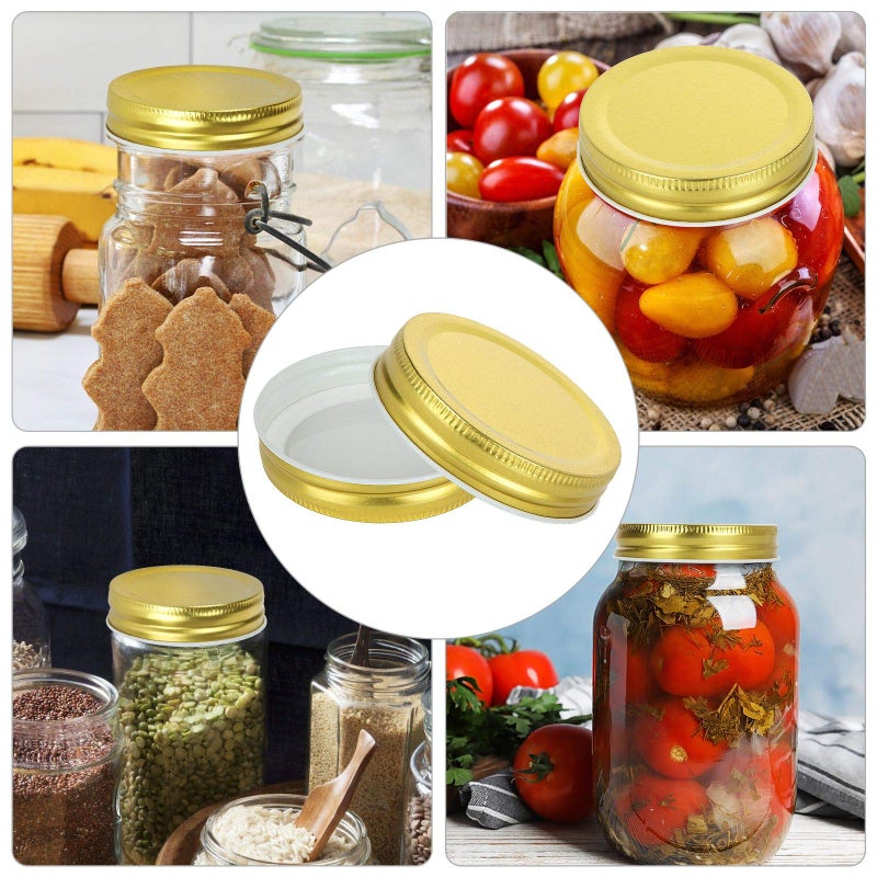 Zoeyes 50 Pcs Regular Mouth Mason Canning Jar Lids Reusable Metal Lids For Mason Jar Leak Proof Secure Mason Storage Covers Caps (Gold) - Image 4