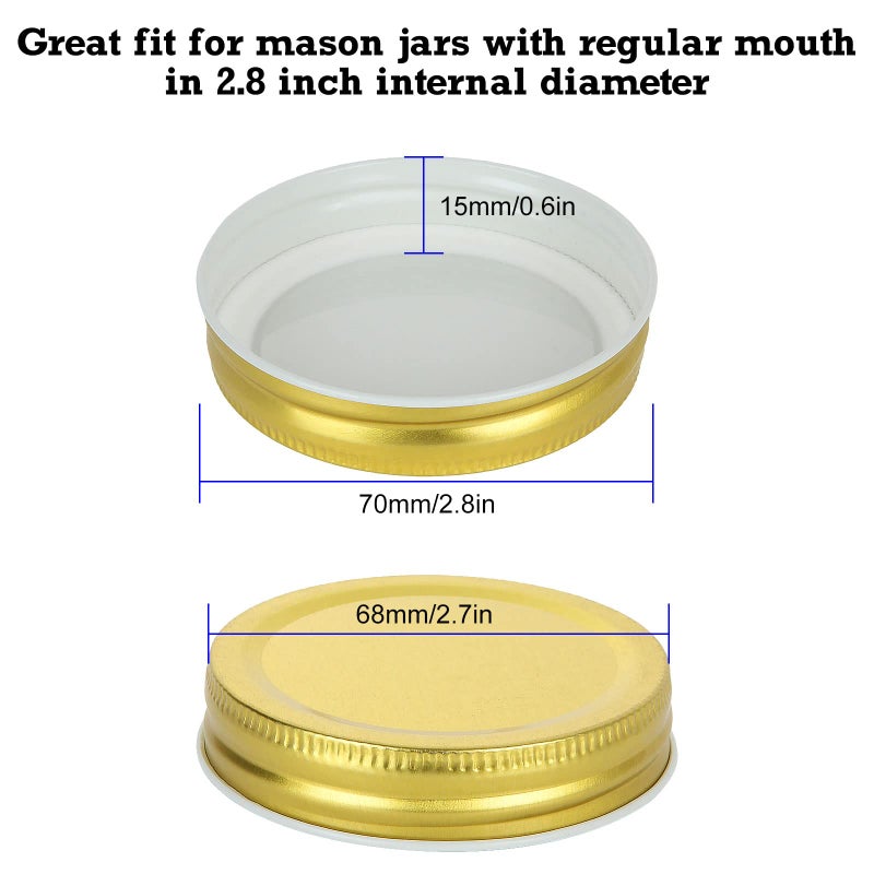 Zoeyes 50 Pcs Regular Mouth Mason Canning Jar Lids Reusable Metal Lids For Mason Jar Leak Proof Secure Mason Storage Covers Caps (Gold) - Image 2