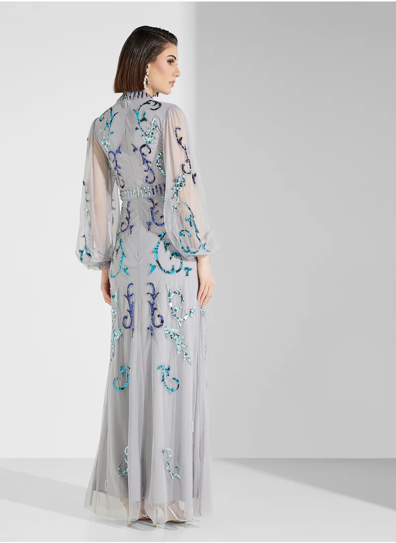 فروك اند فرل Puff Sleeve Sequin Maxi Dress