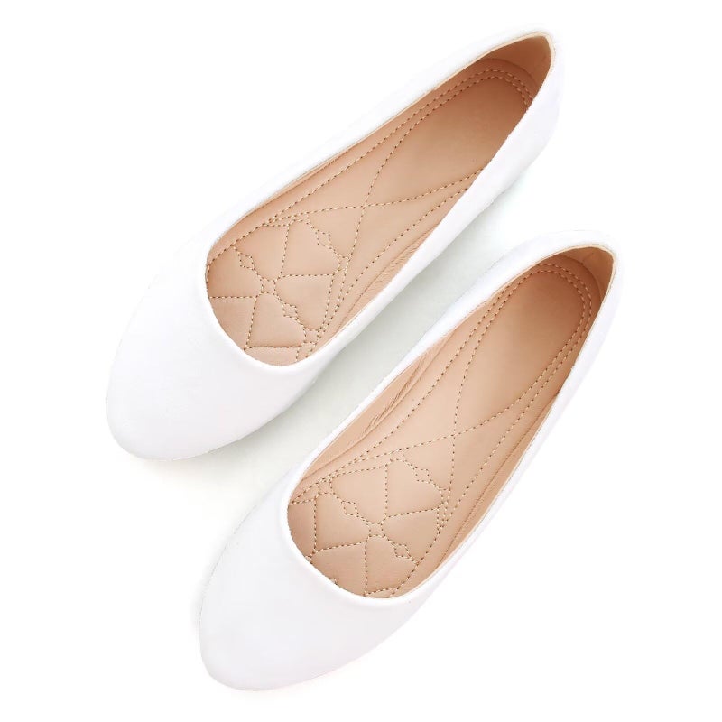 Stunner Women Casual Flats Classic Cute Slip On Ballet Shoes Comfortable Pointed Toe Flats White 387