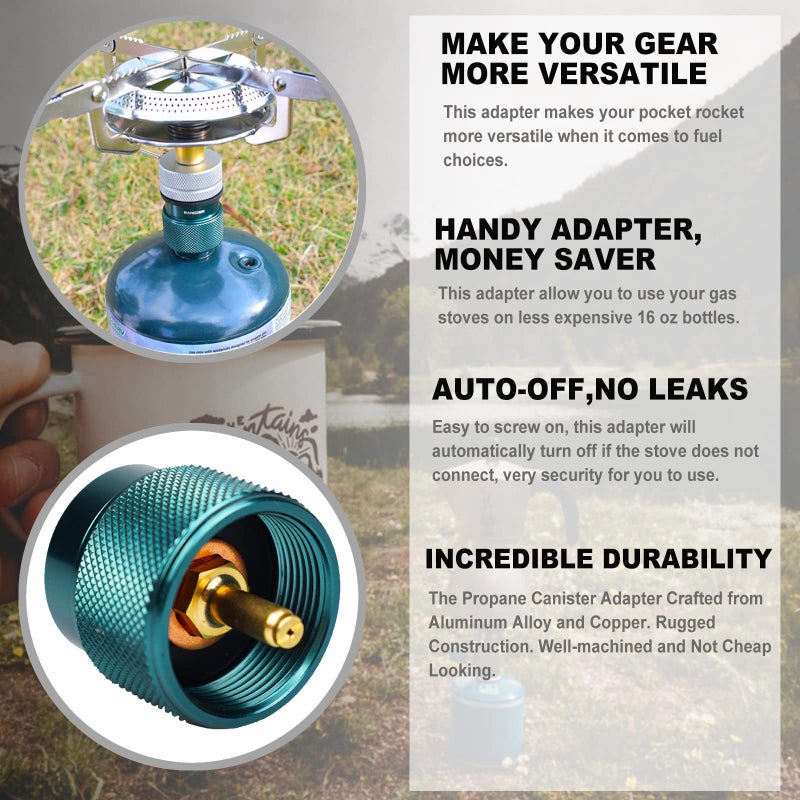 RANDDER Propane to Butane Adapter Camping Stove Adapter Gas Converter 16 oz Propane Tank Input EN417 Valve Output Camp Fuel Refill Adapter for Outdoor Backpack Hiking (Dark Green X 1 Pack) - Image 3