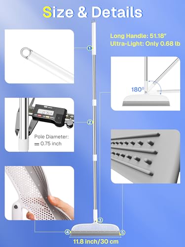 TidyTale Silicone Floor Squeegee, 180° Rotating Air Broom, Squeegee for Floor with a Long Handle, Magic Broom for Water and Pet Hair Removal on Bathroom Floors, Tile, Deck and Glass, Indoor Cleaning Tool - Image 2