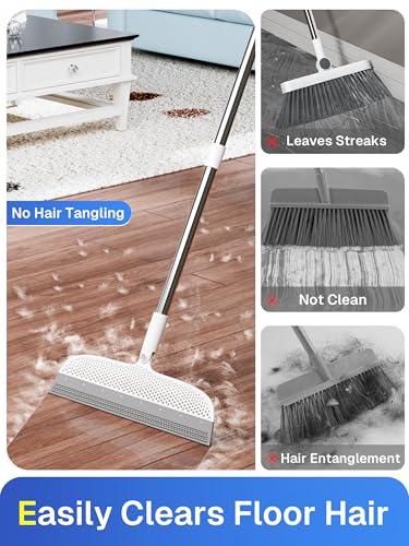 TidyTale Silicone Floor Squeegee, 180° Rotating Air Broom, Squeegee for Floor with a Long Handle, Magic Broom for Water and Pet Hair Removal on Bathroom Floors, Tile, Deck and Glass, Indoor Cleaning Tool - Image 3