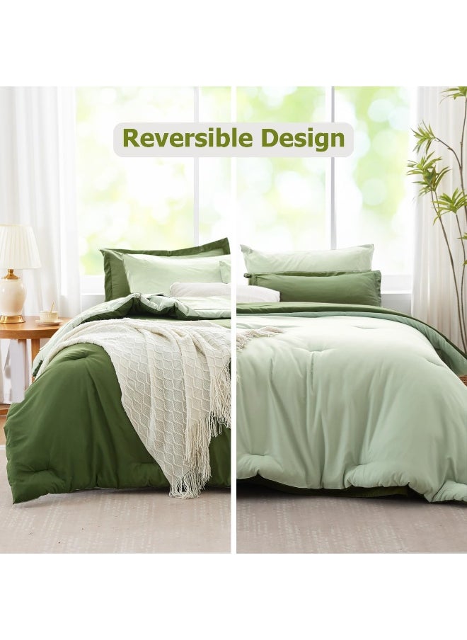 Generic Kozyhvn King Size Comforter Set 7 Pieces, Olive Green, Reversible Sage Green Bedding Set, Soft Bed in a Bag with Comforter, Sheets, Pillowcases & Shams, All Seasons Boho Bed Set  - Image 2