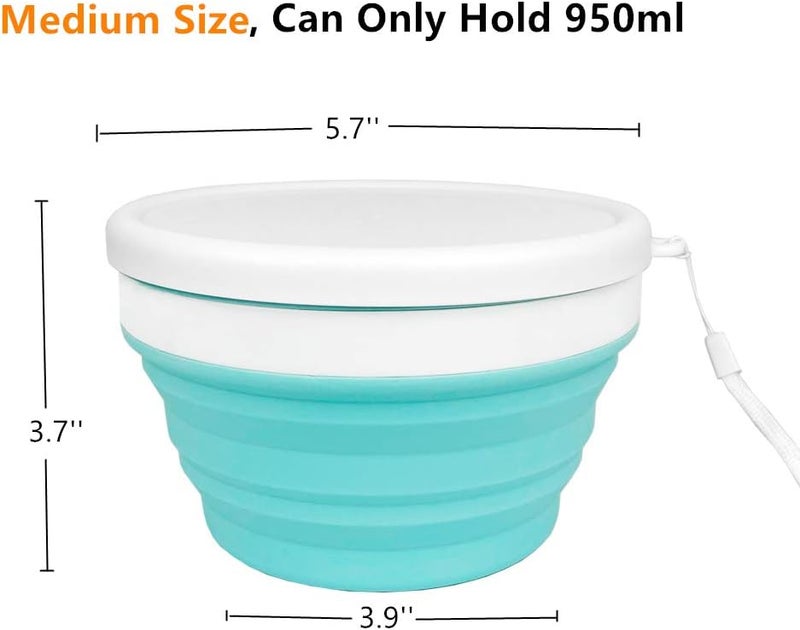 CARTINTS 950ml Collapsible BowlsSilicone Food Storage ContainersPrepStorage Bowls with LidsSilicone Lunch Containers Ideal for Travel and Camping Blue - Image 2