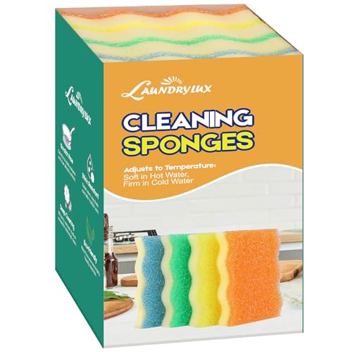 LAUNDRYLUX Scrub Sponge, 4 Pack Dual-Sided Temperature-Responsive Scrubber - Non-Scratch - Multipurpose Dish Sponges for Kitchens, Bathrooms, and Outdoor Use - Wave-Shaped - Image 1