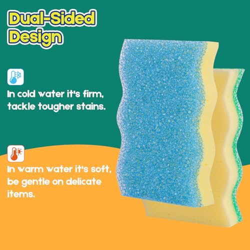 LAUNDRYLUX Scrub Sponge, 4 Pack Dual-Sided Temperature-Responsive Scrubber - Non-Scratch - Multipurpose Dish Sponges for Kitchens, Bathrooms, and Outdoor Use - Wave-Shaped - Image 2