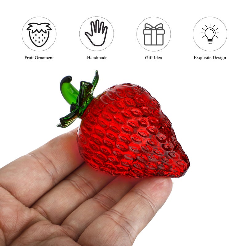 Krisinine Glass Red Strawberry Figurine Crystal Fruit Collectibles Art Glass Fruits Decoration For Home Office Strawberry Kitchen Decor For Women - Image 3