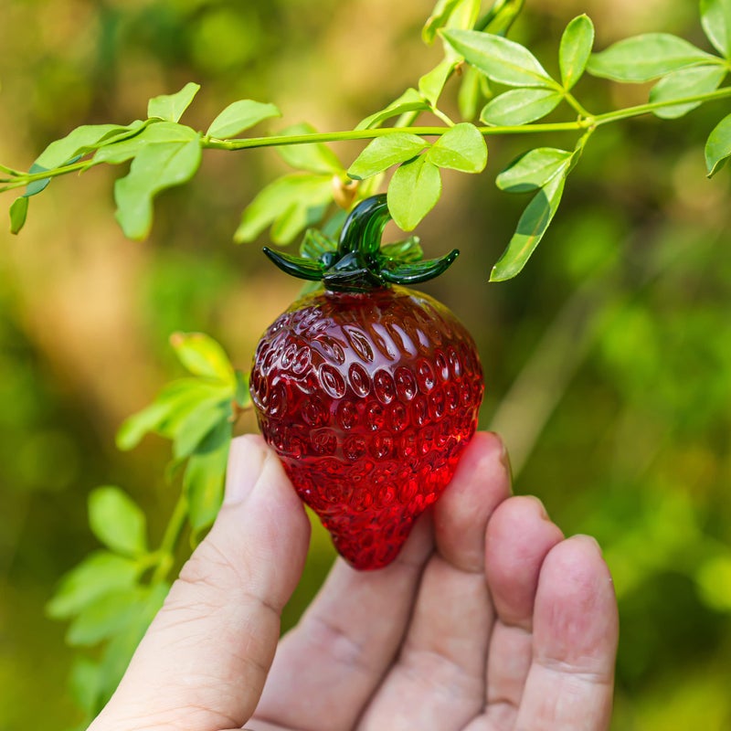 Krisinine Glass Red Strawberry Figurine Crystal Fruit Collectibles Art Glass Fruits Decoration For Home Office Strawberry Kitchen Decor For Women - Image 5
