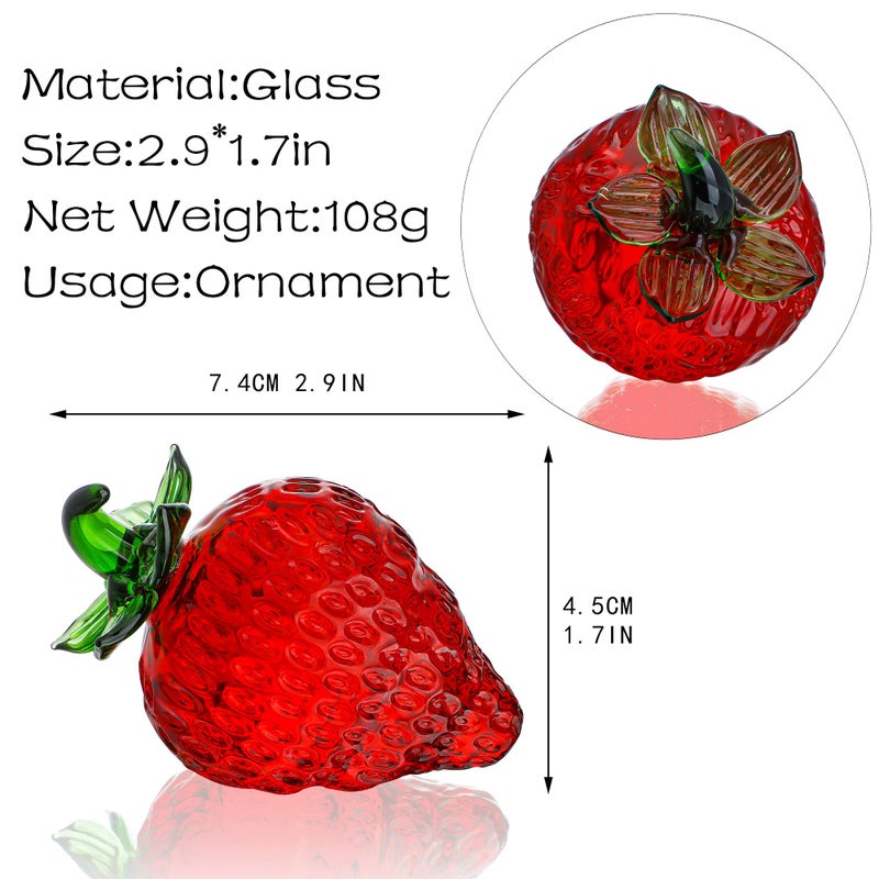 Krisinine Glass Red Strawberry Figurine Crystal Fruit Collectibles Art Glass Fruits Decoration For Home Office Strawberry Kitchen Decor For Women - Image 2
