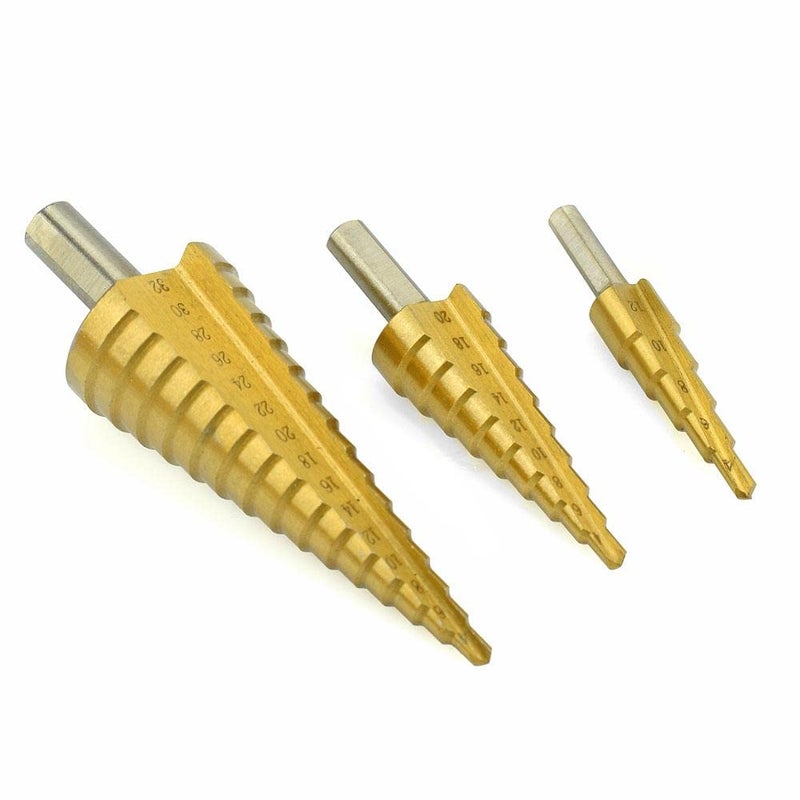 ISC ISC 3Pcs HSS Steel Step Drill Bit Set 412mm420mm432mm Round Shank For Wood Sheet Soft Metal Stainless Steel - Image 1