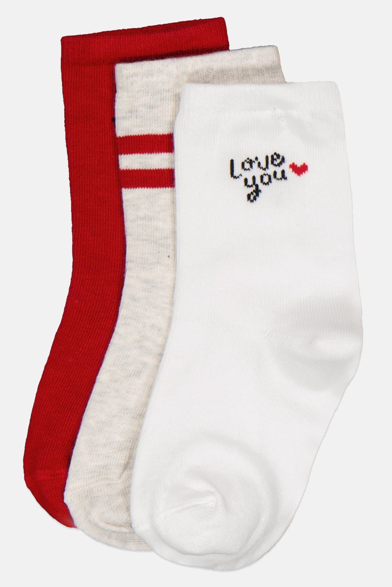 bebe Kids Girl 3 Pairs Textured Crew Sock, Multicolor  - Image 1