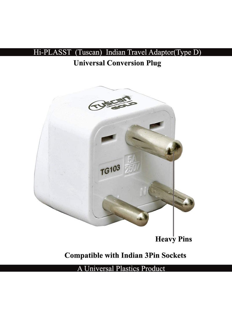HI PLASST PINS N PLUGS HiPLASST Worldwide Travel Adaptor Electrical Wall Plugs and Adapters Type D India 2pcs  - Image 3