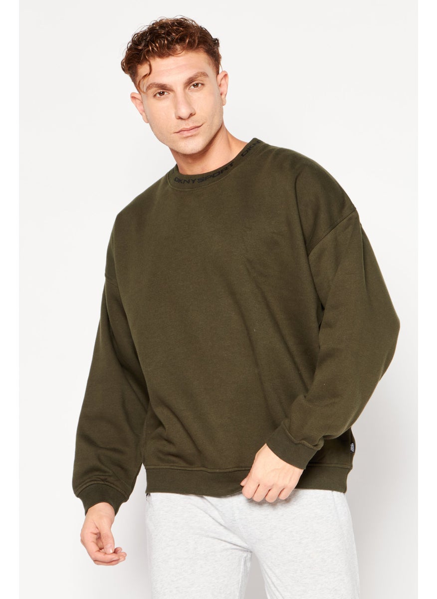 DKNY Sport Men Sportswear Fit Long Sleeves Outdoor Sweatshirt, Army Green  - Image 1