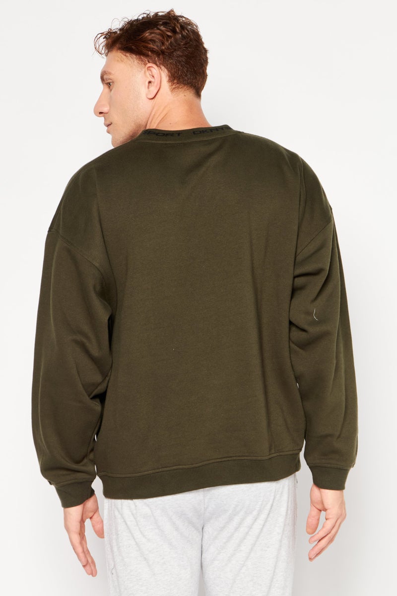 DKNY Sport سويت شيرت رياضي للرجال بأكمام طويلة، خارجي، لون أخضر جيش  - Image 4