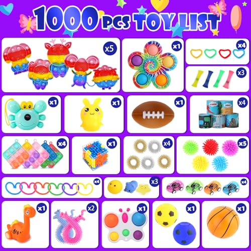 DKZ 1000Pcs Bulk Party Favors for Kids Fidget Toys PackStocking Stuffers Treasure Box Chest Birthday Party Classroom Carnival Prizes Pinata Stuffers Goodie Bag Stuffers Stress Relief Sensory Toys - Image 5