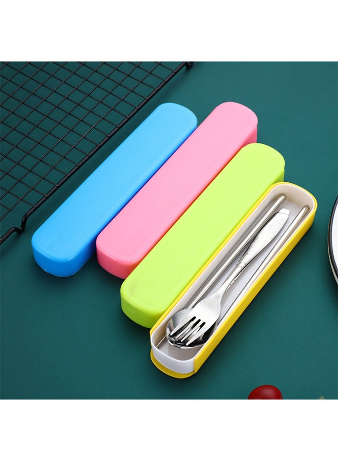 Portable Stainless Steel Tableware Three-piece Travel Tableware Chopsticks Spoon Fork LOGO Gift Tableware Set-Specifications:Cloth Bag Three-piece Set Sky Blue