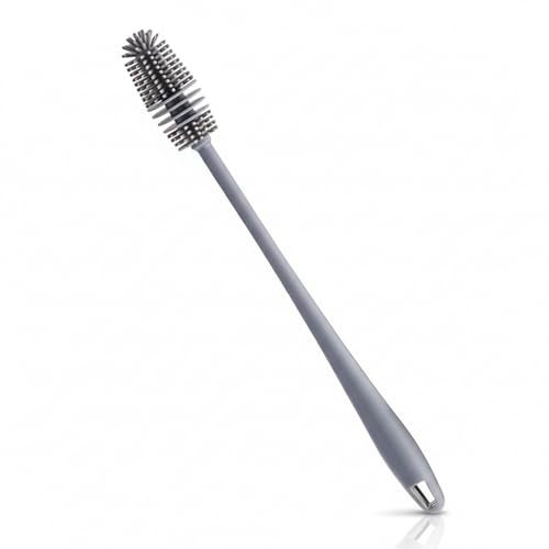 XML Bottle Cleaning Brush Silicone Long Handle for Baby Bottle, Water Bottle, Containers, Vase and Glass, Bottle Cleaner for Home and Kitchen Accessories Item Products (31-CM-Silicone-Grey-Brush) - Image 1