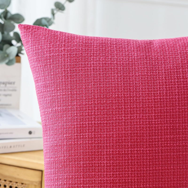 OTOSTAR Pack of 2 Throw Pillow Covers 20x20 Inch Linen Hot Pink Pillowcases Farmhouse Decorative Solid Pillow Covers 50x50 cm Square Cushion Case for Home Decor Sofa Couch Bed (Deep Hot Pink) - Image 2