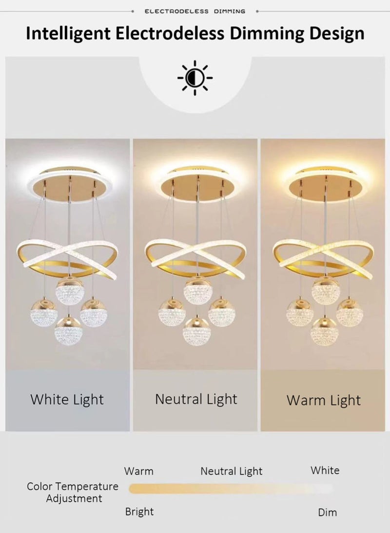 EzzySo Modern Gold LED Chandeliers 3-Color Dimmable Pendant Light for Kitchen Island Dining Room Living Room Contemporary Hanging Ceiling Light Adjustable Height Perfect for Modern Home Decor - Image 4