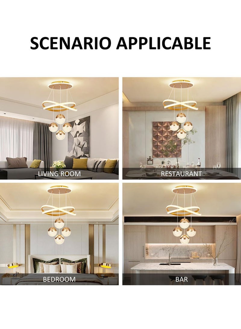 EzzySo Modern Gold LED Chandeliers 3-Color Dimmable Pendant Light for Kitchen Island Dining Room Living Room Contemporary Hanging Ceiling Light Adjustable Height Perfect for Modern Home Decor - Image 5