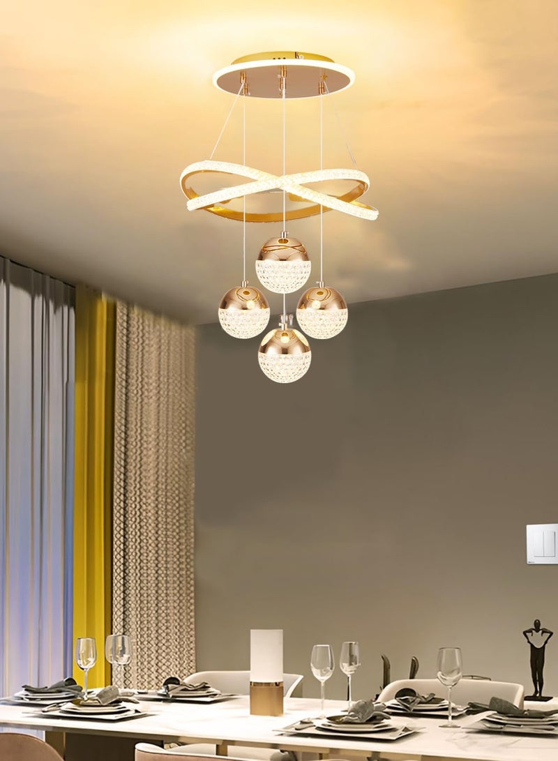 EzzySo Modern Gold LED Chandeliers 3-Color Dimmable Pendant Light for Kitchen Island Dining Room Living Room Contemporary Hanging Ceiling Light Adjustable Height Perfect for Modern Home Decor - Image 3