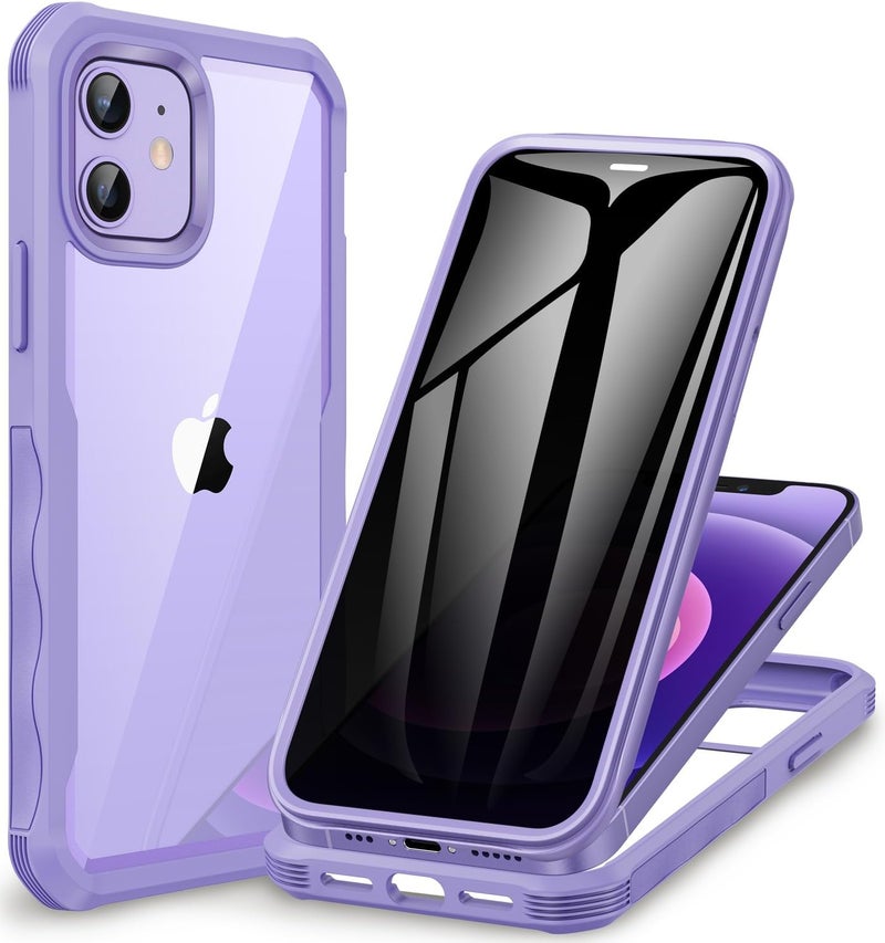 CENHUFO Anti-Spy Case for iPhone 12/iPhone 12 Pro, with Tempered Glass Screen Protector, Anti-Spy, 360° Shockproof Phone Cover Double Sided Full Case for iPhone 12/12 Pro – Purple Diverse use resistant crafted quality - Image 1