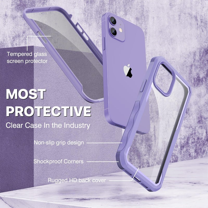 CENHUFO Anti-Spy Case for iPhone 12/iPhone 12 Pro, with Tempered Glass Screen Protector, Anti-Spy, 360° Shockproof Phone Cover Double Sided Full Case for iPhone 12/12 Pro – Purple Diverse use resistant crafted quality - Image 3