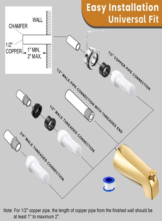 Dreyoo صنبور حوض استحمام Dreyoo (مناسب لجميع أنواع أنابيب النحاس بقياس ½ بوصة، و½ بوصة، و¾ بوصة)، مع محولات ومفتاح سداسي (نحاس مصقول، بسيط) - Image 5
