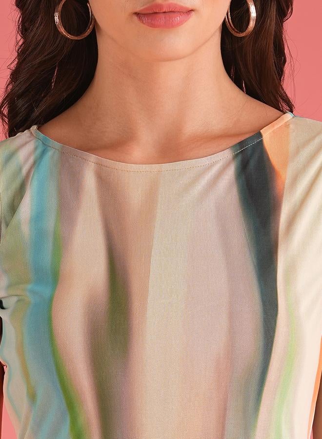 globus Women Abstract Print Ruffled Asymmetric Hem Sheath Midi Dress - Image 4