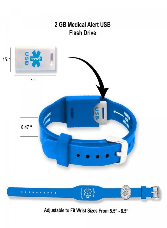 Universal Medical Data Elite II USB Medical Alert Bracelet for Women & Men - Hypoallergenic Silicone Medical ID Bracelet, with 12-Month Access to Health Record Portal, Waterproof 2GB Flash Drive, and Emergency Card - Blue - Image 2
