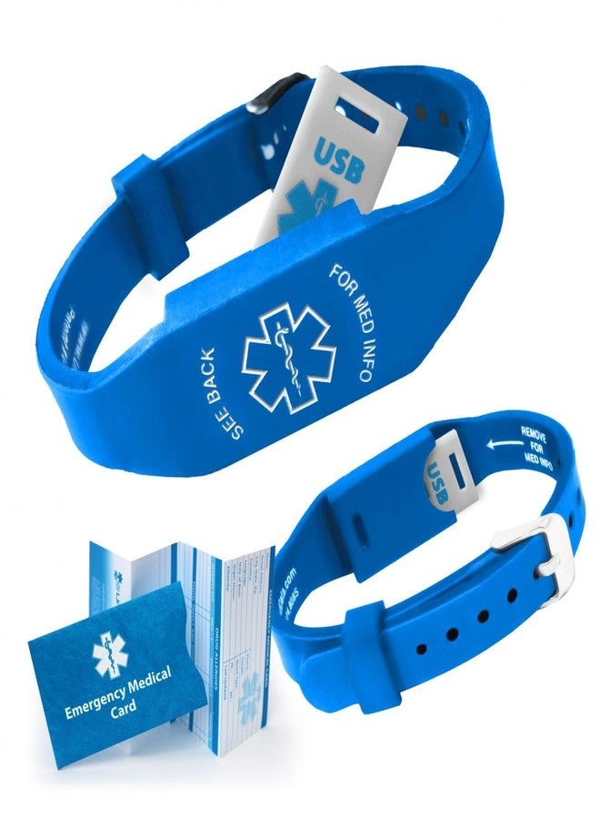Universal Medical Data Elite II USB Medical Alert Bracelet for Women & Men - Hypoallergenic Silicone Medical ID Bracelet, with 12-Month Access to Health Record Portal, Waterproof 2GB Flash Drive, and Emergency Card - Blue - Image 1