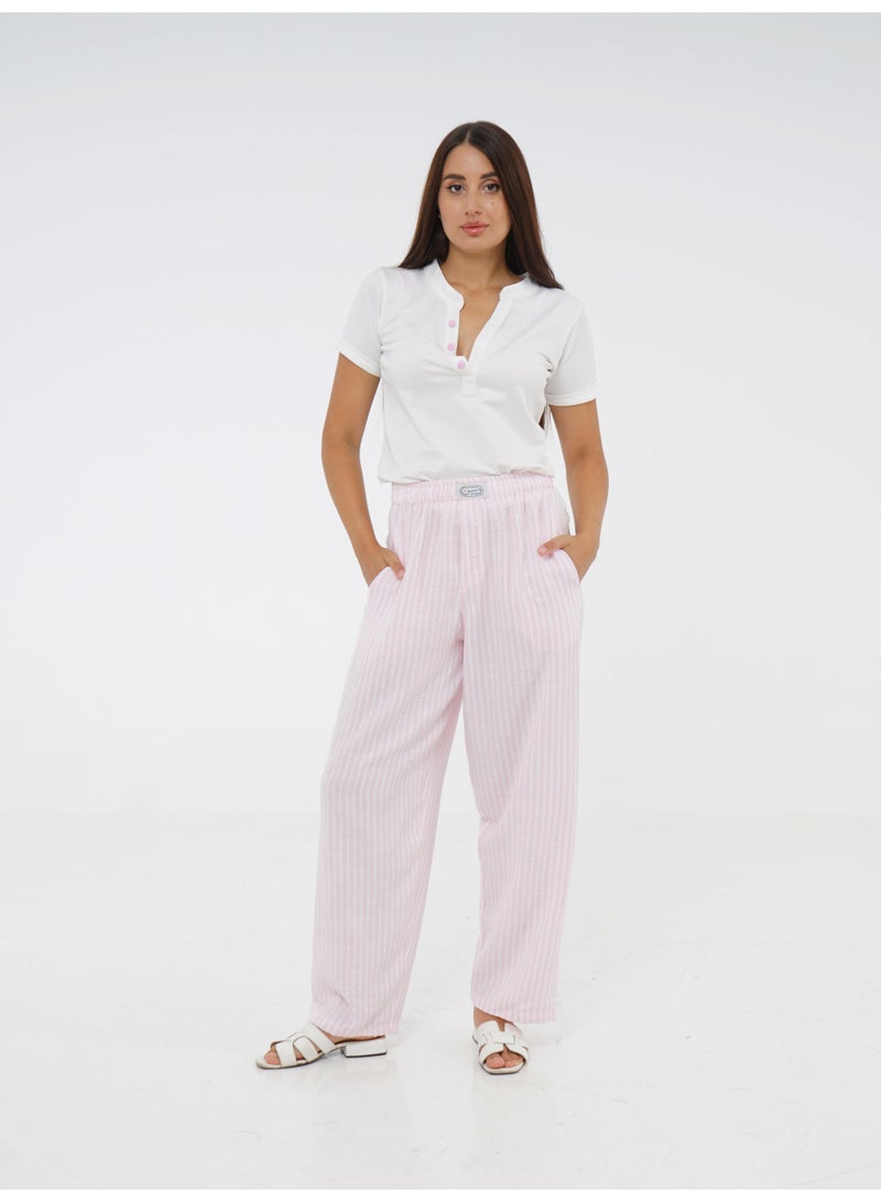 Wasan Pink Striped Pants Loungewear Set - Image 1