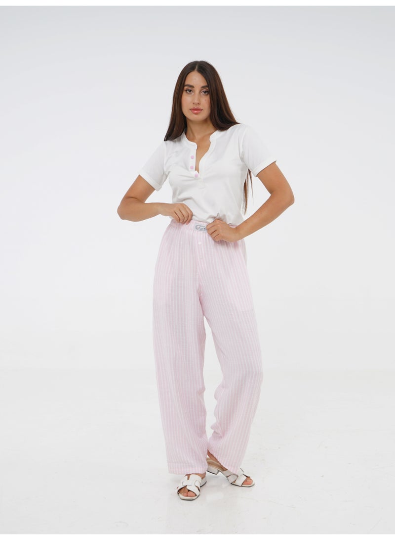 Wasan Pink Striped Pants Loungewear Set - Image 3