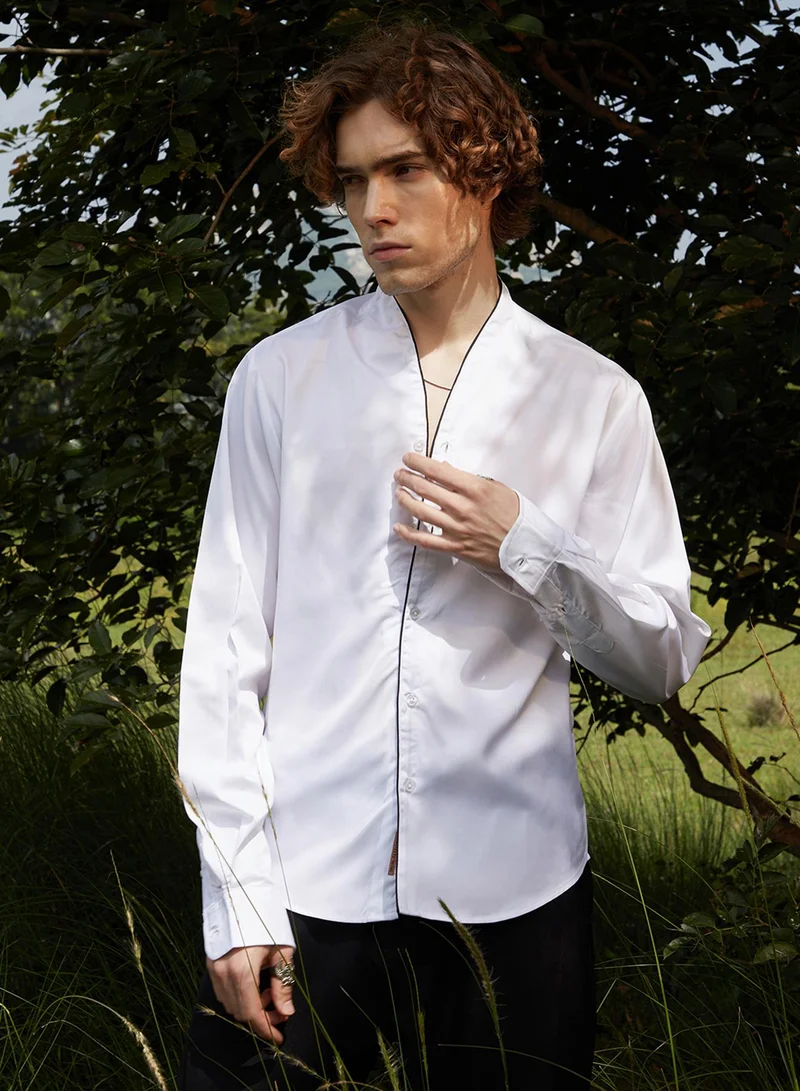 Campus Sutra Men's Chalk White Solid Culinary Shirt
