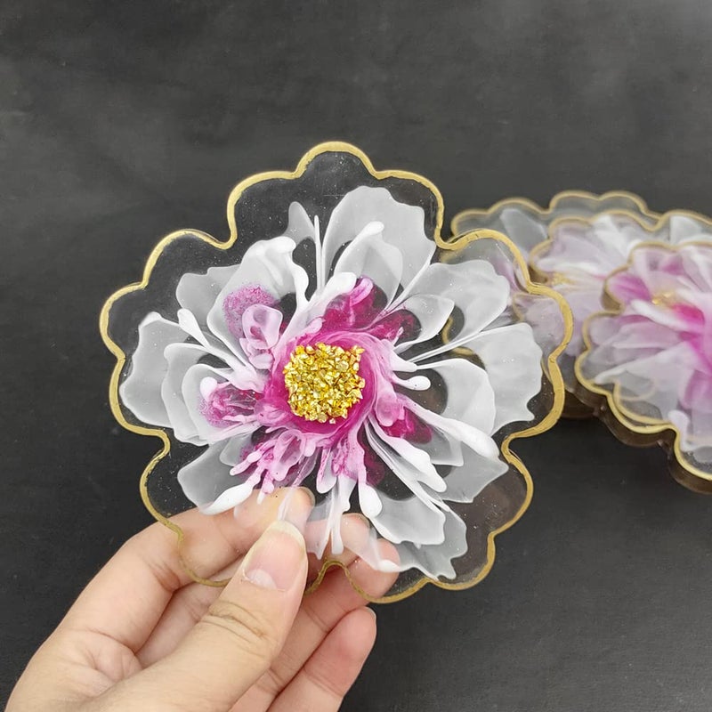 RESINWORLD 4 Pack 4 Inch Flower Coaster Molds, Silicone, Glossy, Reusable, for Resin Coasters, Candle Holders - Image 3